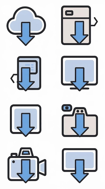 Photo set of download icons arrow signs