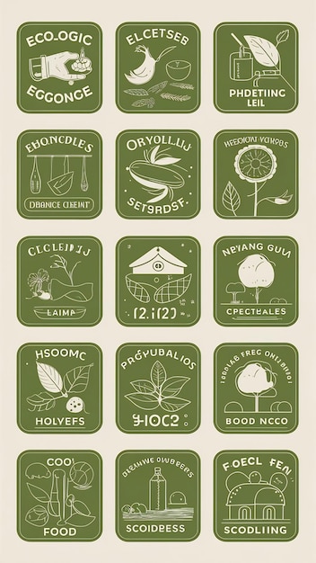 Photo set of eco friendly icons ecologic food stamps organic natural food labels