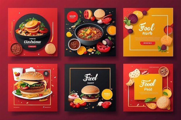 Set of Editable square banner template design for food post on instagram