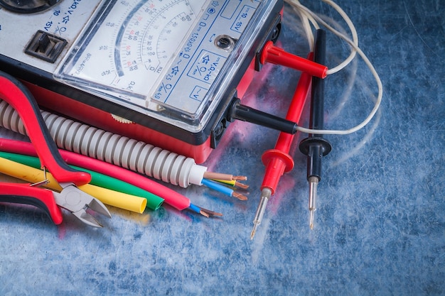 Set of electricity tools close up view construction concept