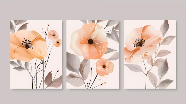 Photo a set elegant wall art minimalist hand painted wall art pastel colored flower