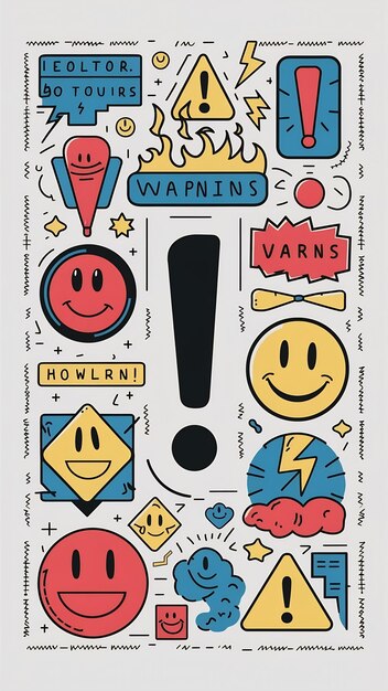 Photo set of exclamation mark warning icons vector design