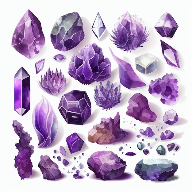 Set of fabulous gems on white background Generative AI stylization