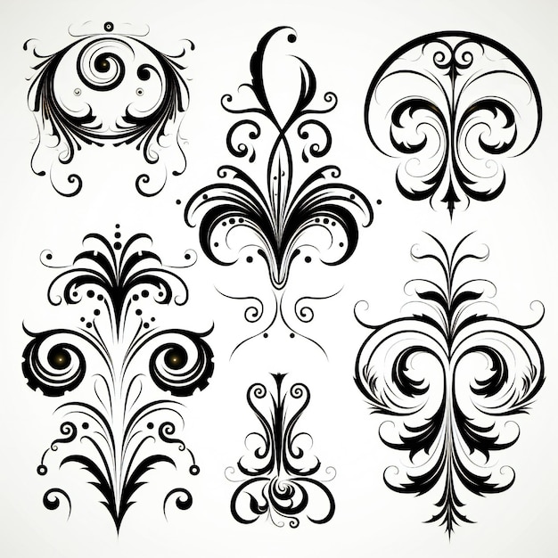 Photo set of filigree calligraphic shapes design elements page decorations