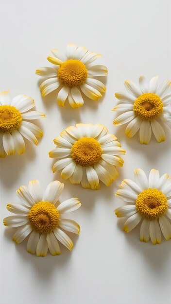 Set of five chamomile flowers white and yellow isolated on white background element for design