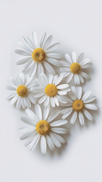 Set of five chamomile flowers white and yellow isolated on white background element for design