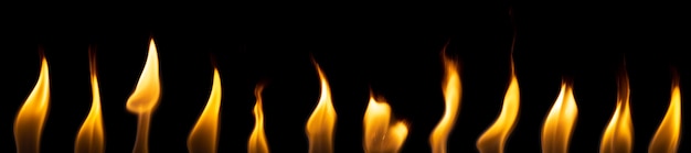 Set of flames isolated on black background. fire 