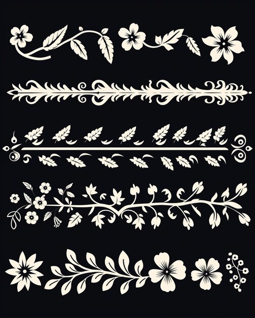 Photo set of floral borders made with black and white