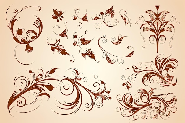 A set of floral elements on a beige background