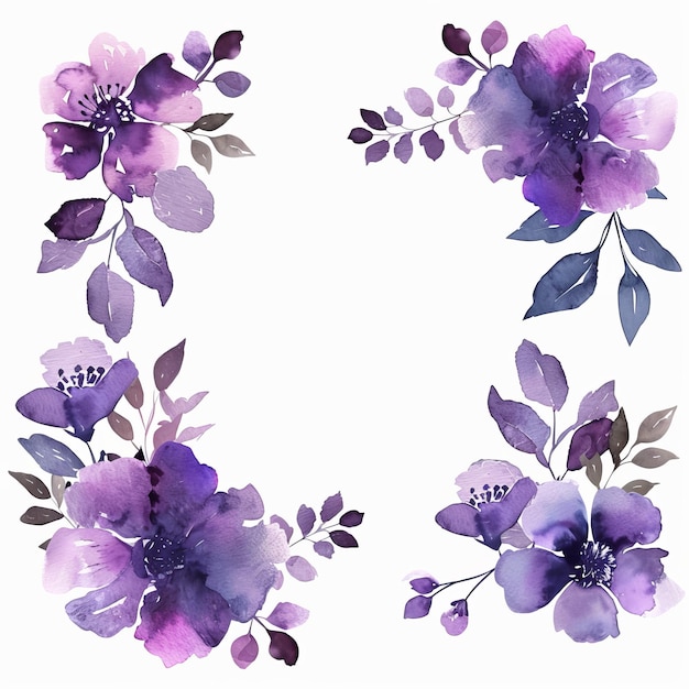 a set of floral frames with watercolor flowers and leaves