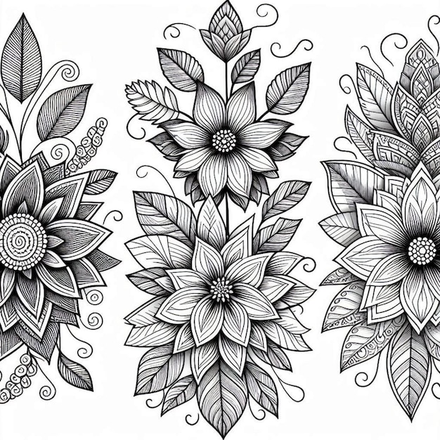 a set of flowers with leaves and flowers