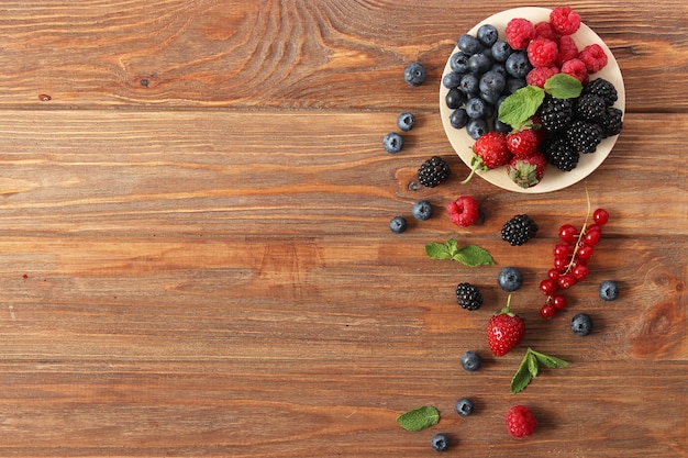 Set of forest berries on the table top view