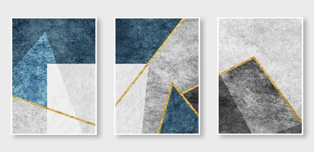 A set of four abstract art paintings with a blue background.