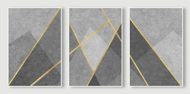 A set of four art prints with gold lines.