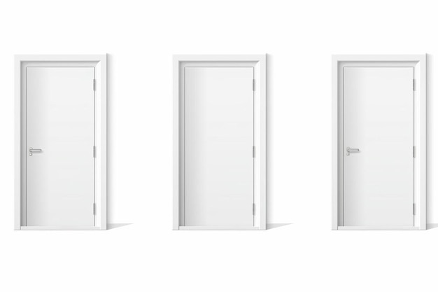 Photo a set of four open doors on a white wall