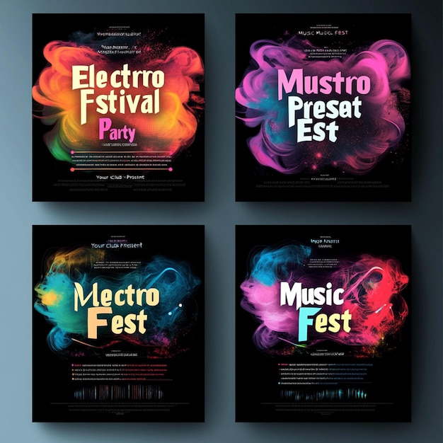 A set of four posters for an electro music festival