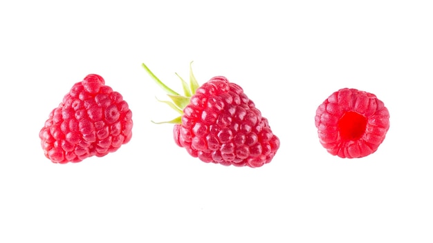 Set of fresh raspberries isolated on a white background.