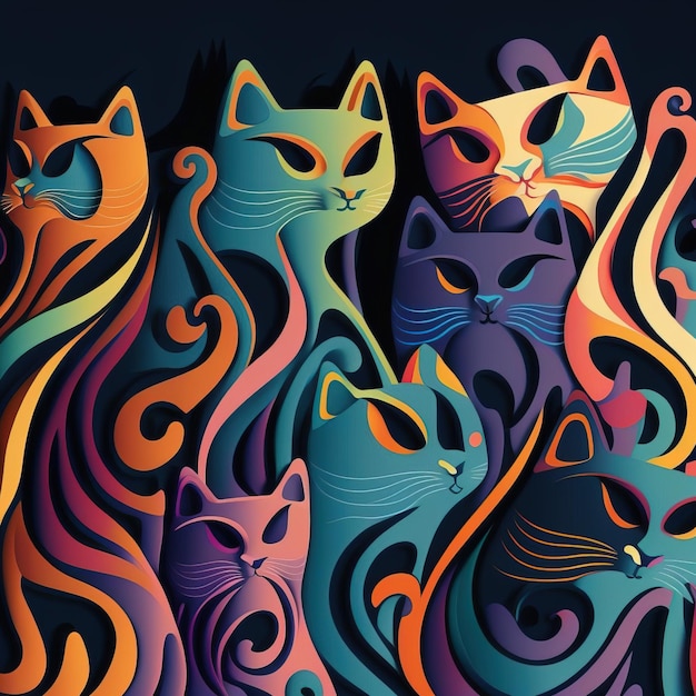 set of funny cartoon cats illustration of cutie cats Generative AI