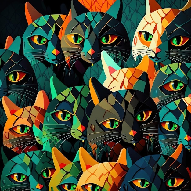 set of funny cartoon cats illustration of cutie cats Generative AI