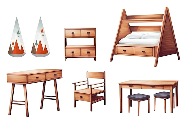 Photo set of furniture illustrations