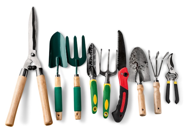 Set of  gardening tools over white background