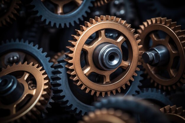 A set of gears synchronized in a machinery