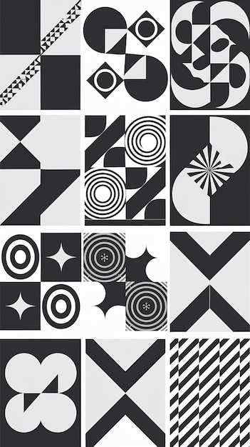 Set of Geometric Bauhaus Posters Monochrome Asbtract Geometrical Background Collection