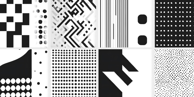 a set of geometric designs with a black and white geometric pattern