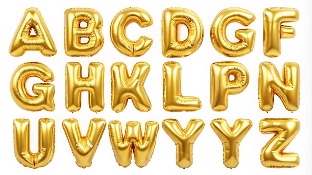 Photo set of gold capital az alphabet balloon isolated on white background