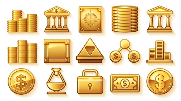 Photo set of gold and financial icons