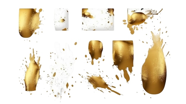 Set of gold glitter smear brush strokes on transparent background AI generated