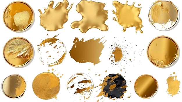 Set of gold glitter smear brush strokes on transparent background AI generated