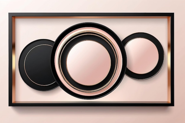 Set of gold rose gold black frame design Abstract 3D circle backdrop for cosmetic product