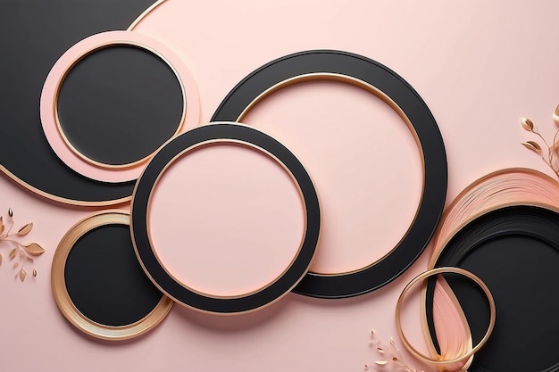 Set of gold rose gold black frame design Abstract 3D circle backdrop for cosmetic product