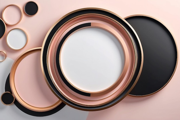 Set of gold rose gold black frame design Abstract 3D circle backdrop for cosmetic product