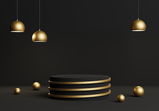 Set of Golden and black realistic 3d cylinder stand podium in the abstract