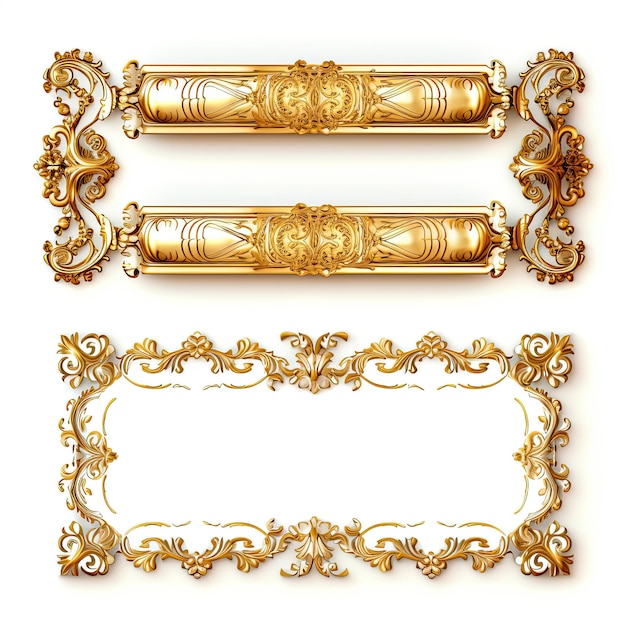 Set of golden frames for paintings mirrors or photo isolated on white background