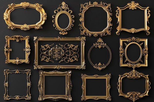 Set of Golden Frames for Wedding Photos