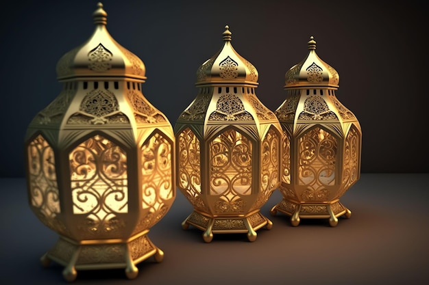 A set of golden lanterns with the words eid al adha on the bottom