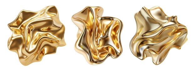 Set of golden metallic futuristic liquid shapes abstract modern 3D isolated fluid design elements