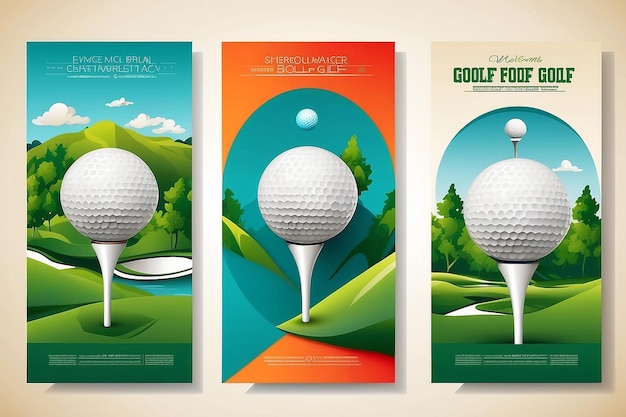 Set of golf posters with golf ball Golf tournament advertising Sport event announcement