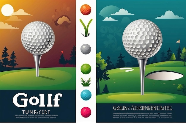 Set of golf posters with golf ball Golf tournament advertising Sport event announcement