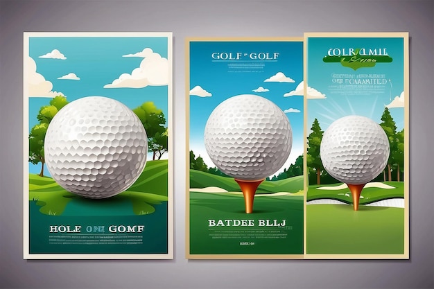 Set of golf posters with golf ball Golf tournament advertising Sport event announcement