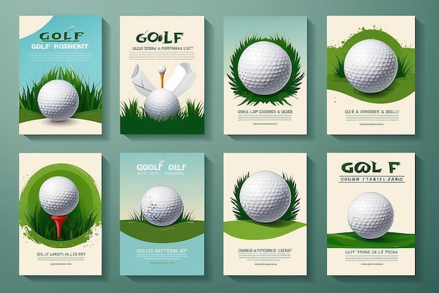 Set of golf posters with golf ball Golf tournament advertising Sport event announcement