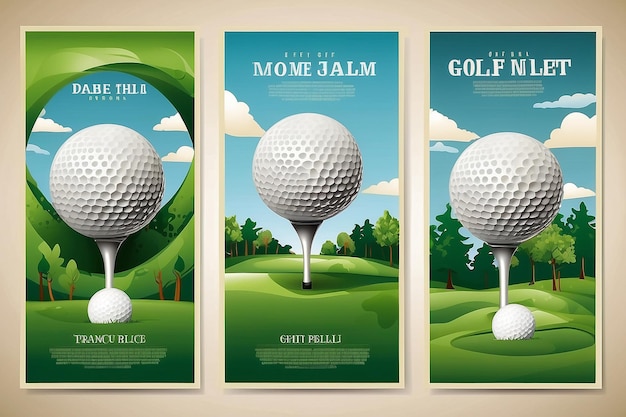 Set of golf posters with golf ball Golf tournament advertising Sport event announcement