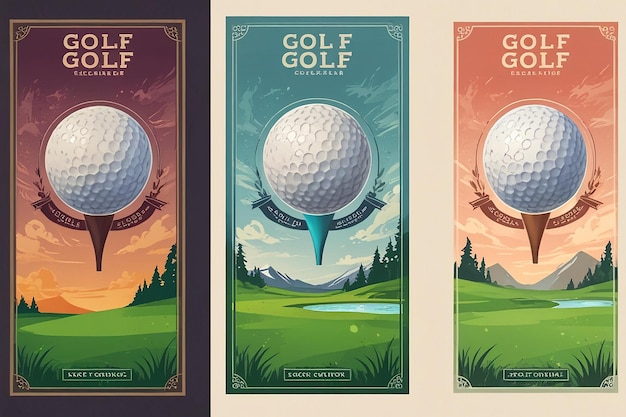 Set of golf posters with golf ball Golf tournament advertising Sport event announcement