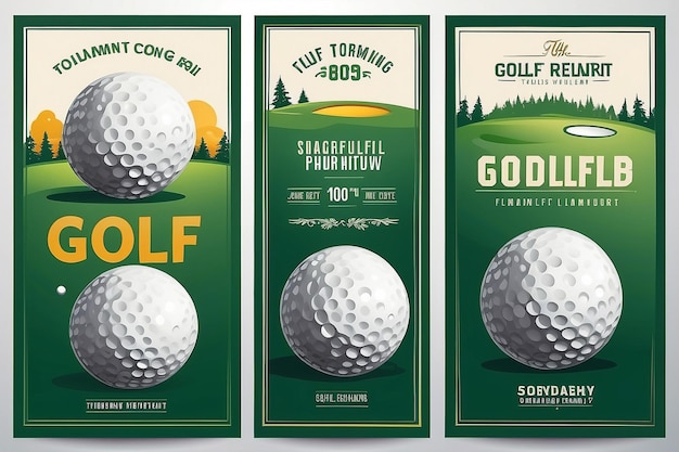 Set of golf posters with golf ball Golf tournament advertising Sport event announcement