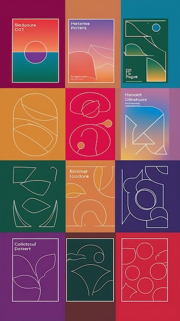 Photo set of gradient colorful background minimal abstract posters collection