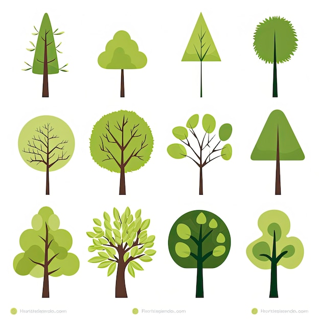 Photo set of green trees vector illustration for your design