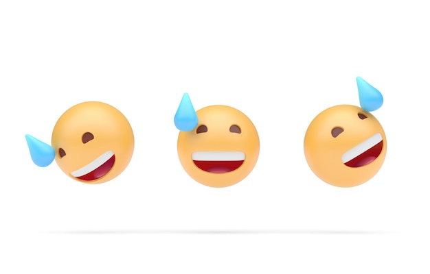 Set Grinning Face with Sweat Emoji 3D Illustration